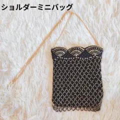 ビーズショルダーミニバッグ 扇形 メッシュ コールドチェーン