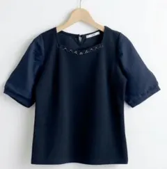 ビジュー袖異素材プルオーバー