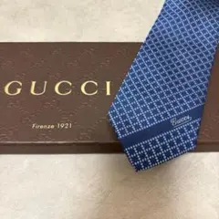 未使用級 GUCCI グッチ ネクタイ シルク ネイビー ブルー チェック柄
