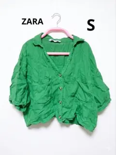 ZARA グリーンリネンシャツ 半袖 レディース サイズS