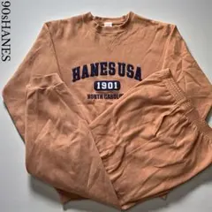 90s Hanes 豪華刺繍 ヘビーウエイト スウェットセットアップ上下 レア