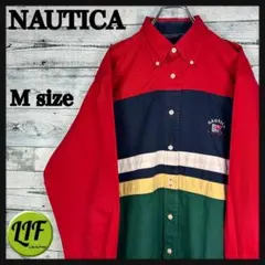 ノーティカ 刺繍ロゴ 長袖 BDシャツ マルチカラー M 4814