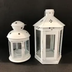 六角形キャンドルホルダー＆六角形ランタン ホワイト 2個セット