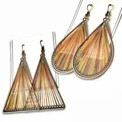 ★2個セット★カラフル 糸巻きフレームピアス アースカラー エスニック アジアン