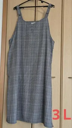 3Ｌ チェック柄ノースリーブロングワンピース　試着のみ