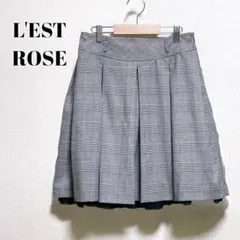 【レストローズ】グレーチェック柄ミニスカート　プリーツ　ウエストゴム　シフォン