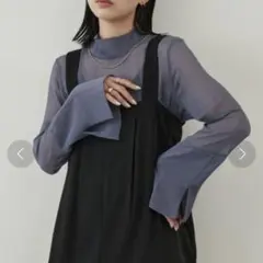 Aunt Marie's シアーハイネックトップス ブラウス ブルーFREE