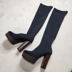 大人気✨R&E ソックス ニーハイブーツ ブラック　厚底　Sサイズ Y2K