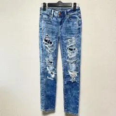 AMERICAN EAGLE XS ダメージ スキニー ストレッチ　Y2Kのサムネイル