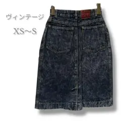 ヴィンテージ　デニムスカート　タイト　膝丈　古着　XS〜S ドクロ　スカル
