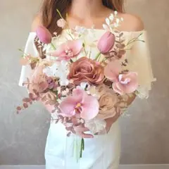 ピンク　アーティフィシャルフラワー　ウェディング　ブーケ　造花　胡蝶蘭　結婚式