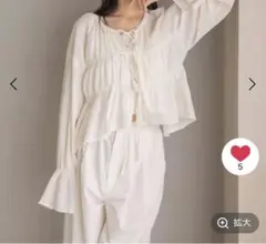 フロントリボン ギャザーブラウス 長袖 ホワイトのサムネイル