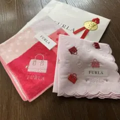 新品未使用品✨FURLA ピンク系 刺繍ハンカチ 2枚セット