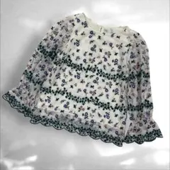 アナトリエ　花柄刺繍 シアーブラウス 長袖シャツ　シフォン　ホワイト36（A1のサムネイル