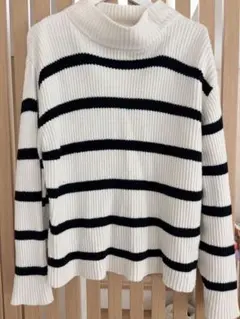 MOUSSY ストライプ タートルネック セーター F