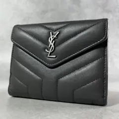新品に近い❣️サンローラン Vステッチ カサンドラ ネイビー 長財布 