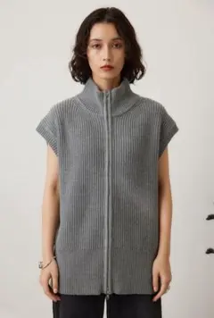 crie conforto ダブルジップニットベスト グレー