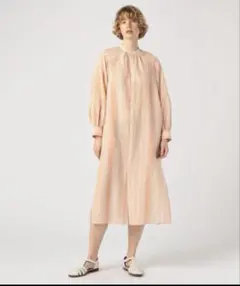 【新品】MACPHEE コットンリネンストライプ ペザントワンピース