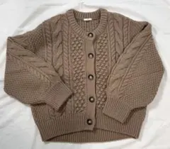 GU ケーブルニット カーディガン 長袖 ブラウン