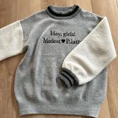 美品!PINK latte 長袖ニット S グレー/ホワイト ピンクラテ