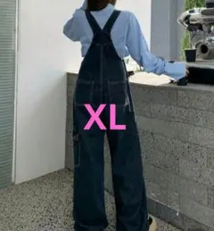 ダークデニム ワイドレッグオーバーオール