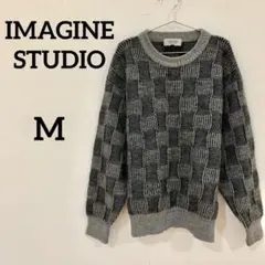 IMAGINE STUDIO 総柄ウールニットセーター 日本製 グレー M相当のサムネイル