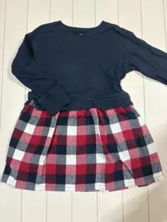 可愛いチェック柄スカート付き♪ネイビートレーナー風チュニック