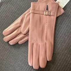 【新品】フェイクレザーレディースグローブ　手袋　ピンク　裏起毛