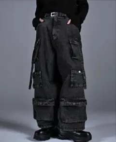 ブラックLサイズ ADRER parachute cargo pants