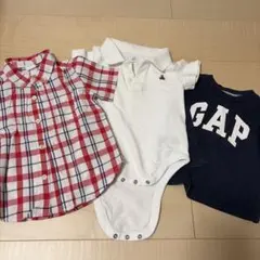 baby GAP チェック柄シャツ ネイビーロンT 白ロンパースセット