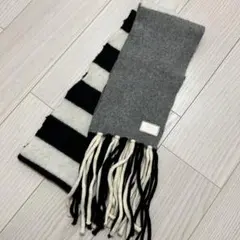 COACH コーチ ストライプマフラー グレー/ブラック/ホワイト