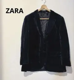 ZARA ネイビー ベロア ジャケット EUR56 アウター 大きいサイズ
