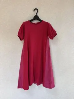 Bonjour 赤＆ピンク　半袖 Aライン ワンピース140