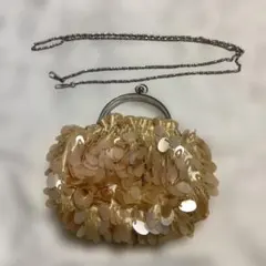 ベージュ ビーズ　スパンコール　パーティー　バッグ