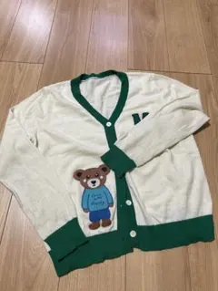 アイボリー カーディガン クマ刺繍