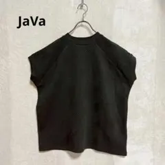Java フレンチスリーブ カットソー S 黒 立体ジャガード ゆったり 綺麗めのサムネイル