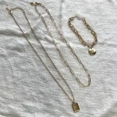 GUイニシャルプレート&チェーンネックレスセット　イニシャルチェーンブレスレットのサムネイル
