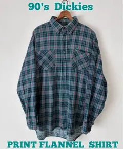Dickies プリントネルシャツ　ライトネルシャツ　チェック　90's古着
