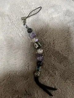 天然石 ストラップ アメジスト 水晶 黒曜石 根付 チャーム 和装ハンドメイド