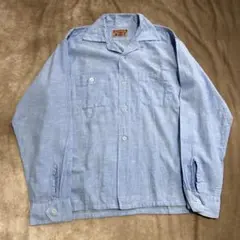 50s レーヨン ギャバ ネップシャツ 水色 ヴィンテージ 掠り 40s