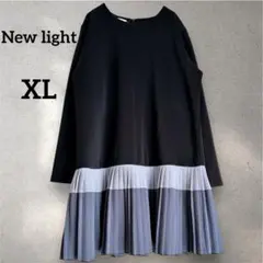 New light XL【極美品】切り替えプリーツ ワンピース チュニック 黒
