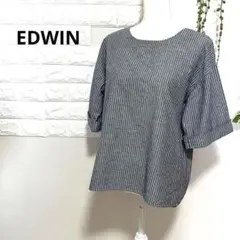 EDWIN エドウィン レディース ノーカラー ブラウス ストライプ 7分袖 L