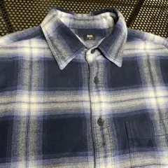 OLD UNIQLO オンブレチェック XL ネルシャツ ネイビー×ホワイト