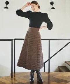 And Couture アンドクチュール　キルティングスカート　ブラウン