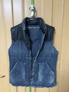 デニム 合成皮革 ダウンベスト