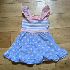 女の子向け ワンピース水着 水色と白のストライプ