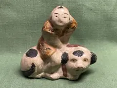 陶器製 人形と牛の置物