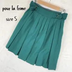【美品】pour la frime ベルテッド プリーツスカート S ウール混