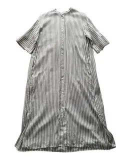 ICBストライプ半袖シャツロングワンピースボタン付きブラウスオンワード