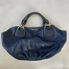 miu miu ネイビー レザー ハンドバッグ